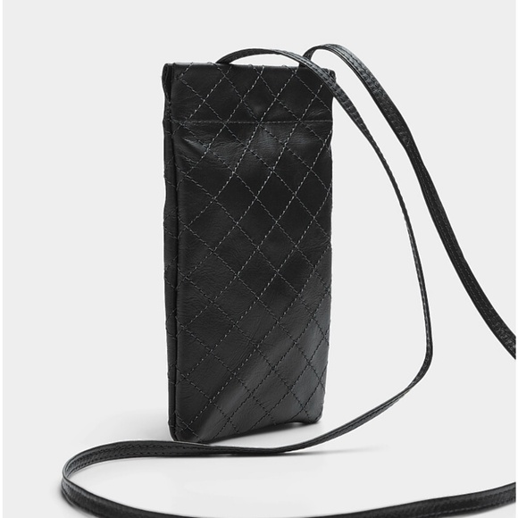 Black real leather topstitched diamond phone clutch bag made in Italy NWT - Picture 2 of 10